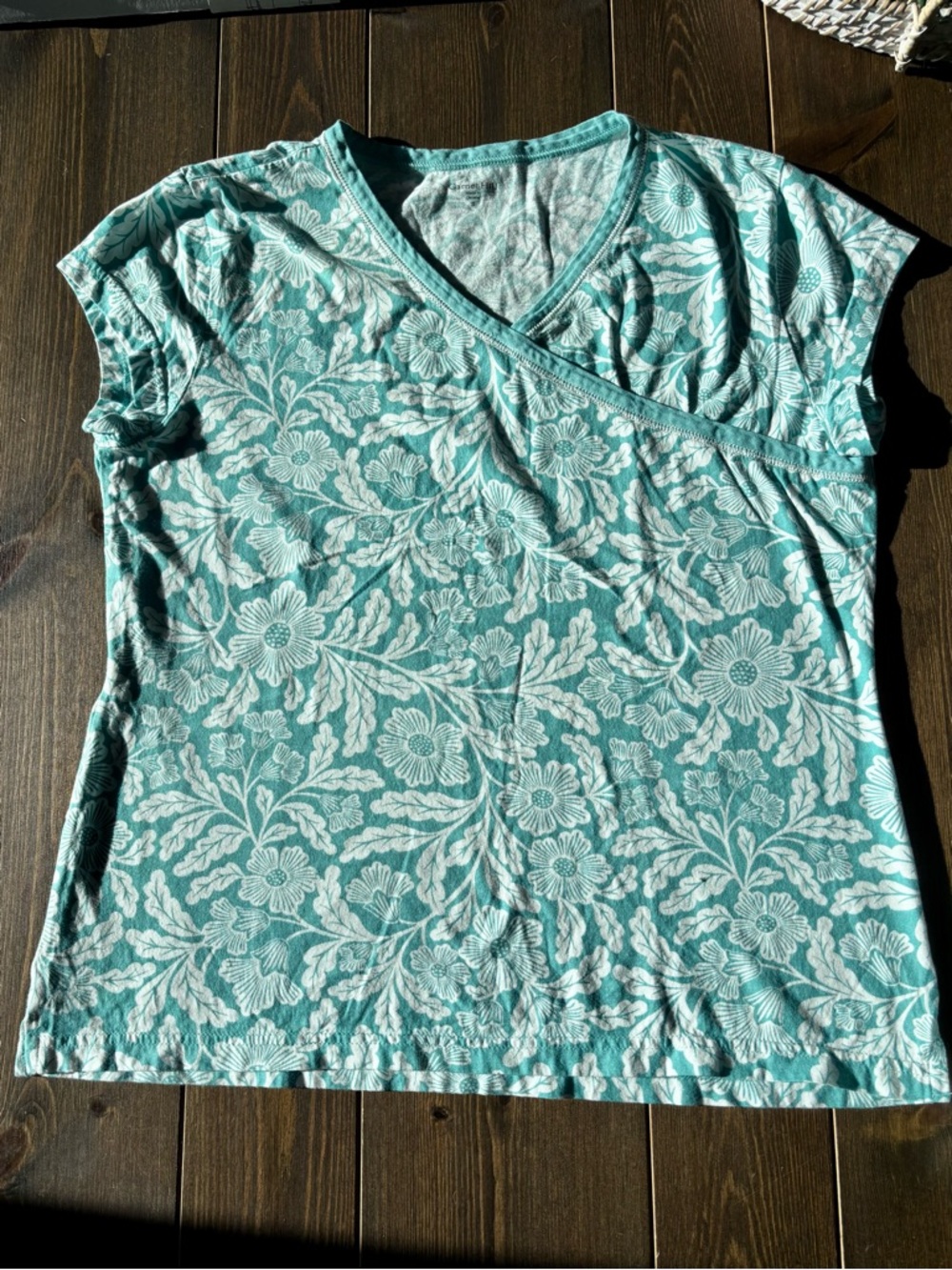 Garnet Hill Asian Wrap Organic Cotton Shorty Pajama Set Floral Aqua Size Small - Picture 6 of 15